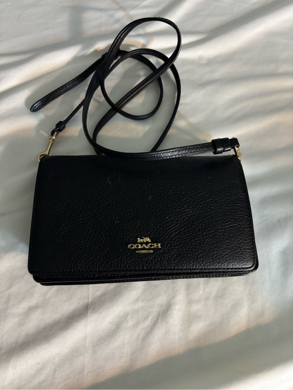 Coach Black Leather Crossbody Bag with Gold Logo
